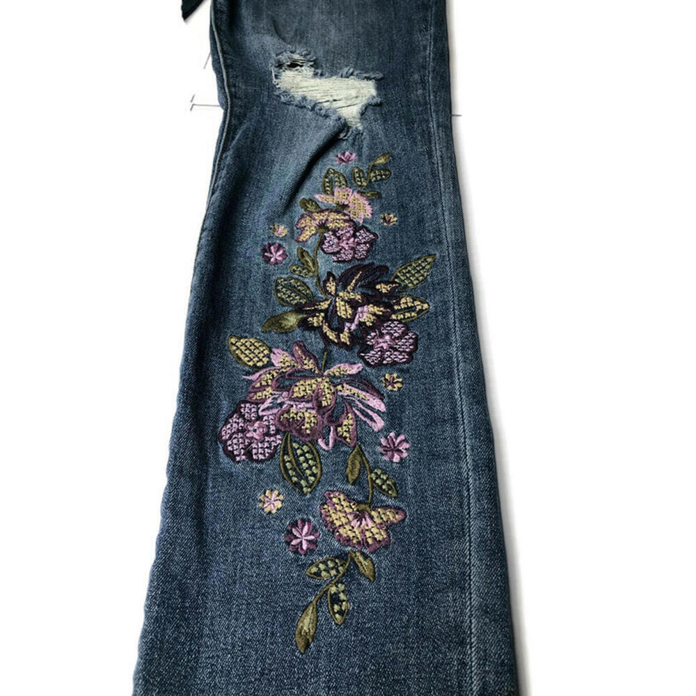 Kut from the Kloth Catherine Boyfriend Jeans Floral Embroidered Distressed Sz 2 - Picture 5 of 9